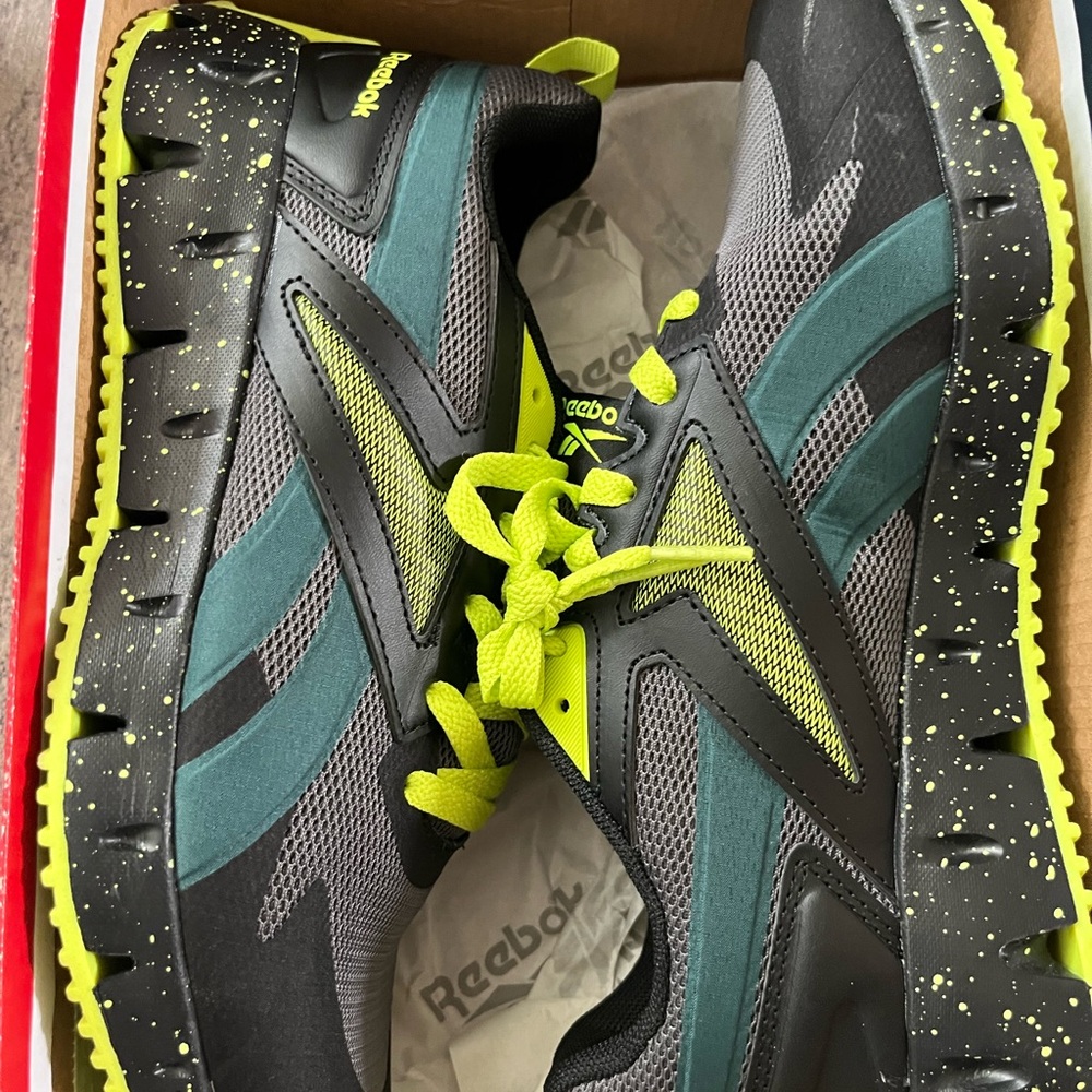 Reebok Black and Neon Green Kids Sneakers